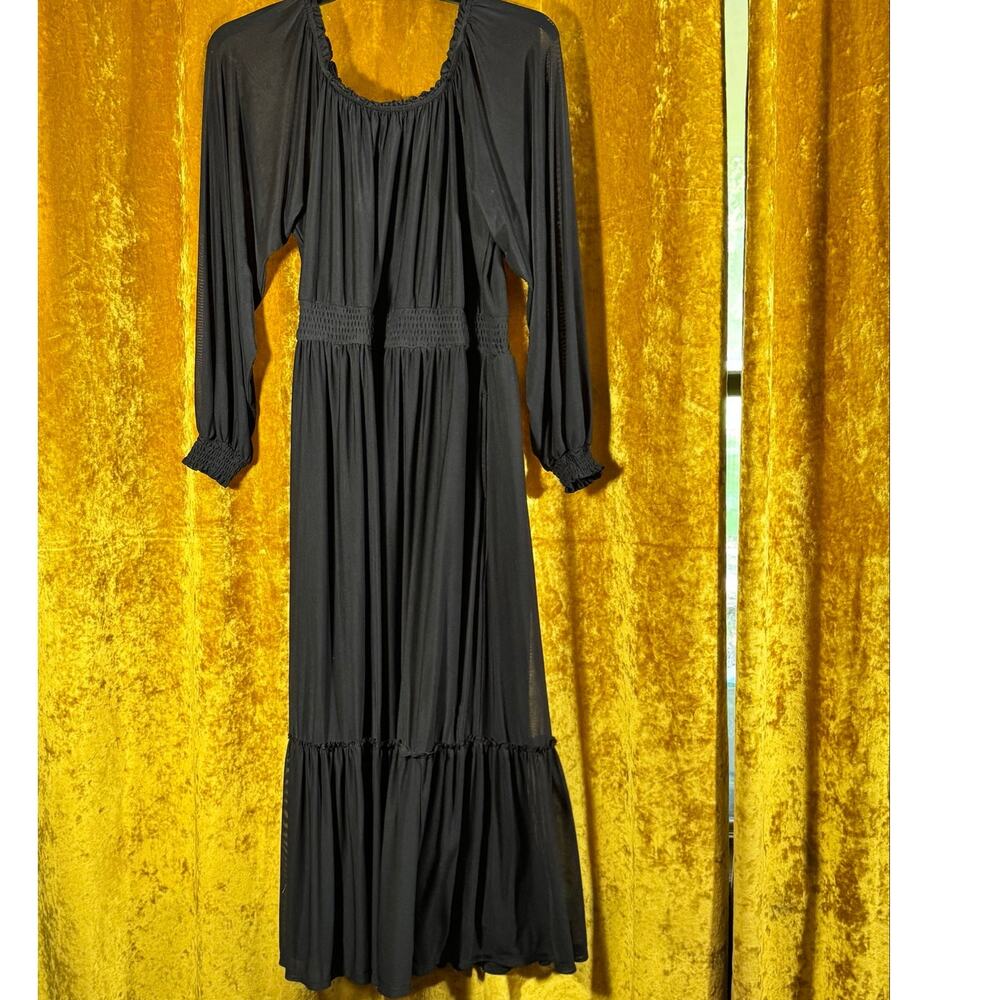 Knox Rose Womens XXL Black Midi Dress Tierd Witchy Smocked Waist Whimsigoth Boho